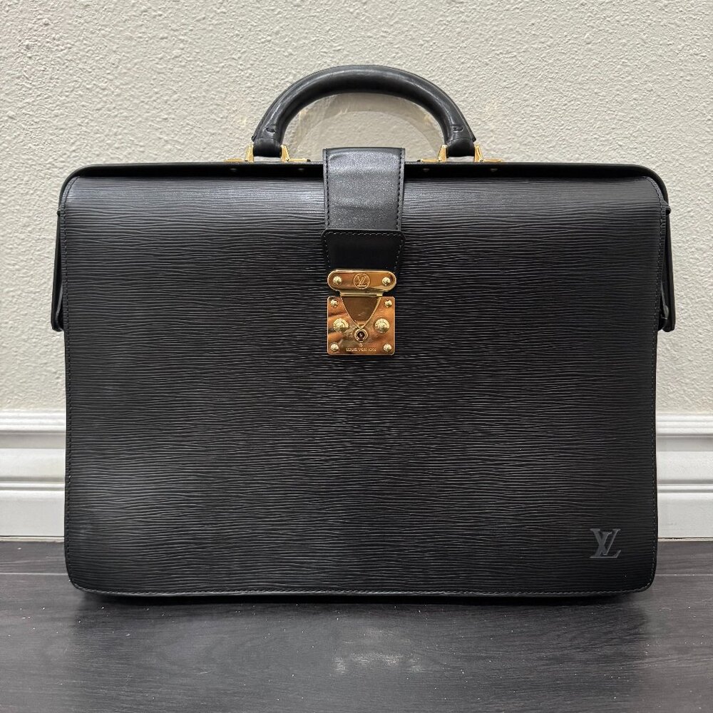 Louis Vuitton Black Epi Serviette Fermoir Briefcase
